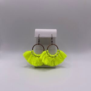 GiGi Ethnic Style Fluro Yellow Tassle Fan Fringe Boho GStatement Earrings